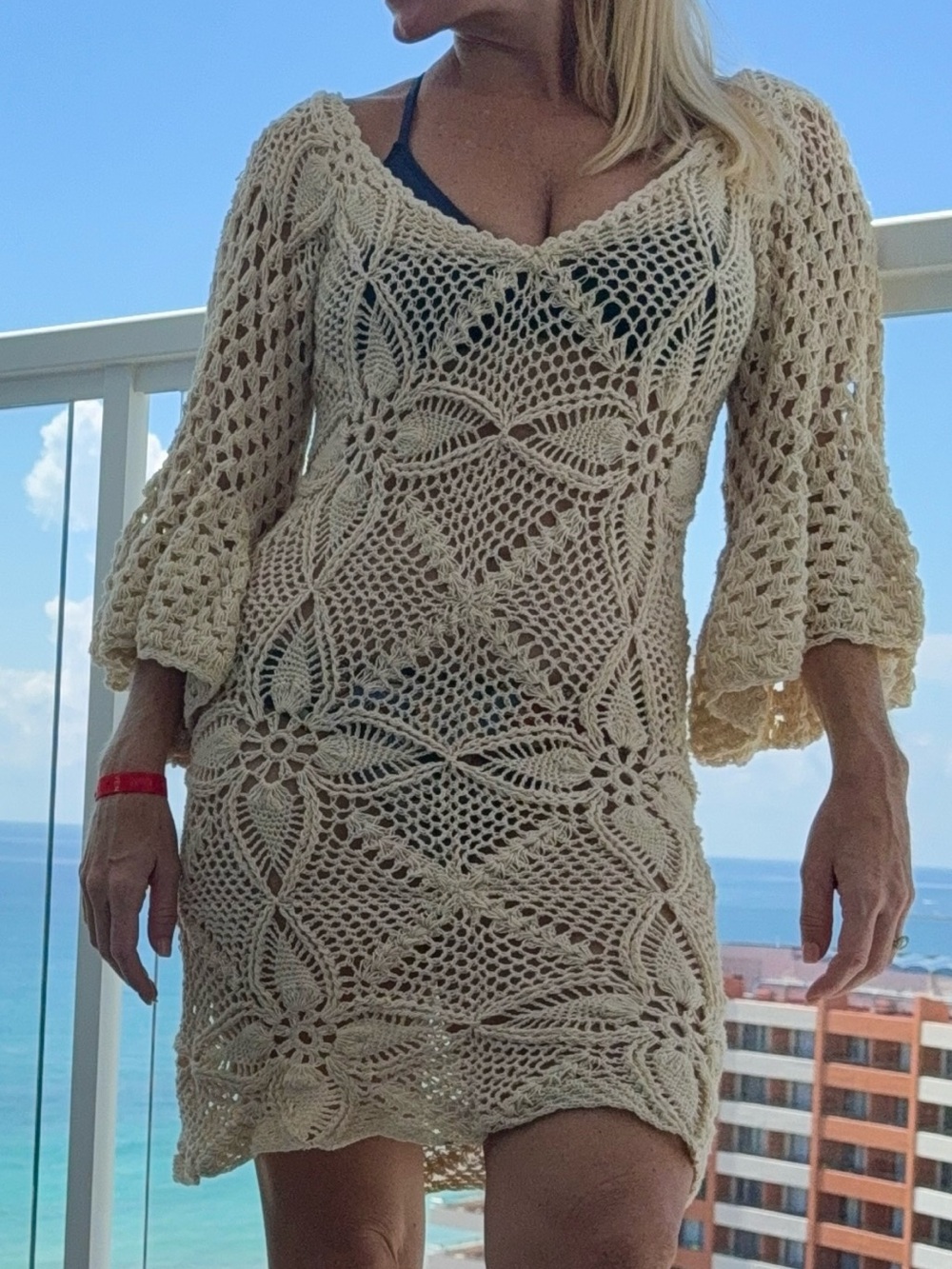 Women's Crochet Swim Cover-Up Tunic in Cream - handmaid